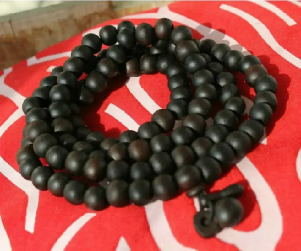 6-14mm Tibetan Buddhism 108 Roast Peach Wood Prayer Bead Mala Necklace