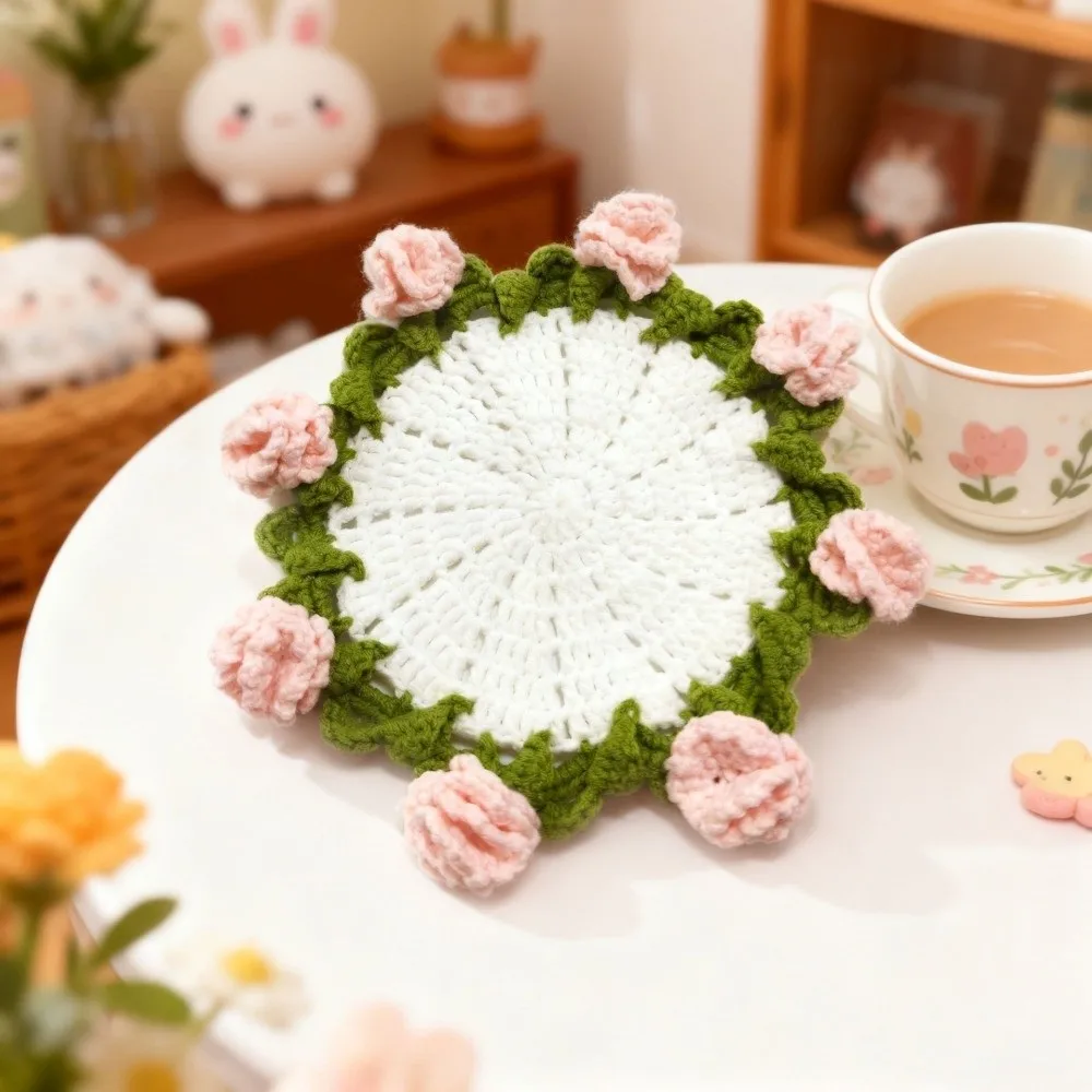 Cute Hand-Knitted Christmas Crochet Coaster Hand Crochet Heat Resistant Mug Pad Cup Mat Xmas Decor Gift