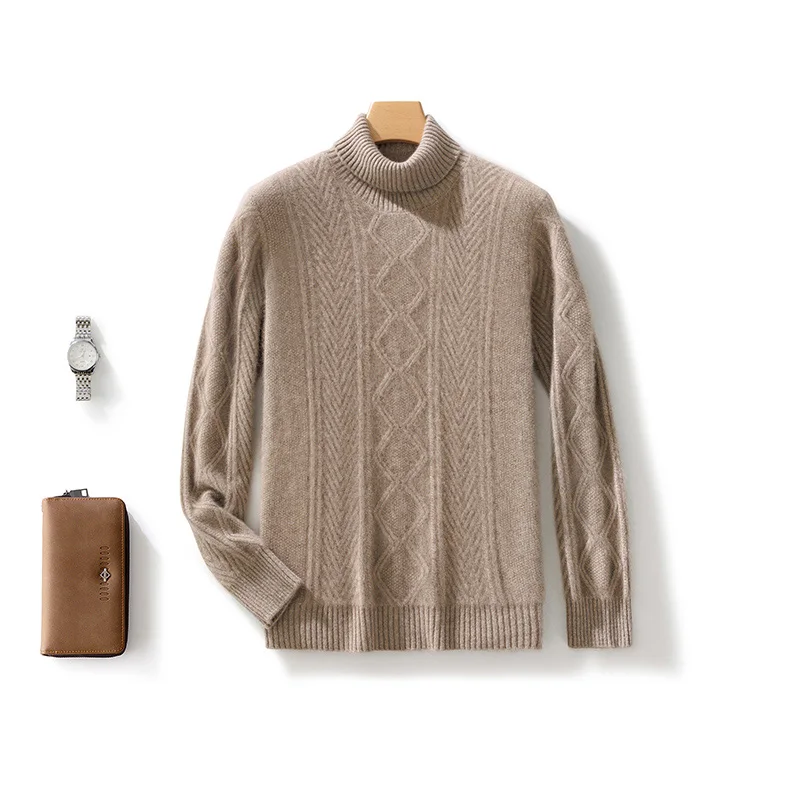 Autumn Winter 100% Merino Wool Turtleneck Casual Solid Color Men's Sweater Pullover Cashmere Soft Long Sleeves Clothing Top
