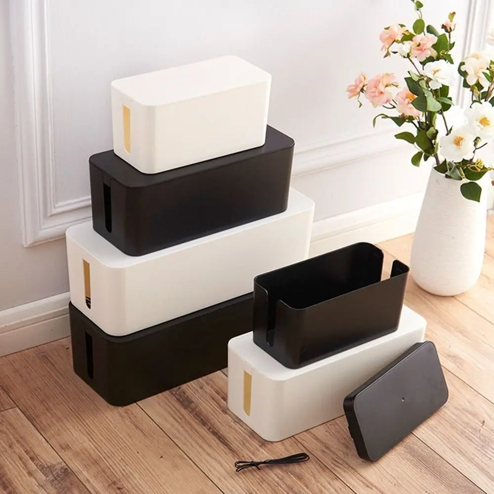 Plastic White Hidden Charger Socket Organizer Dustproof Wire Case Power Strip Case Line Storage Bin Cable Storage Box