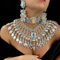 AB Color Tassel Exaggerated Jewelry Choker Necklace Weddings Jewelry Bling Rhinestone Wedding Banquet African Necklaces Gifts