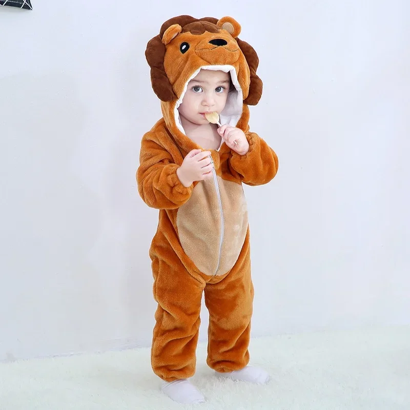 Baby Rompers Winter Flannel Cosplay Outfits One-Pieces Kid Overall Animals Jumpsuits Jumpers Grows Growings Holloween Ropa Bebe