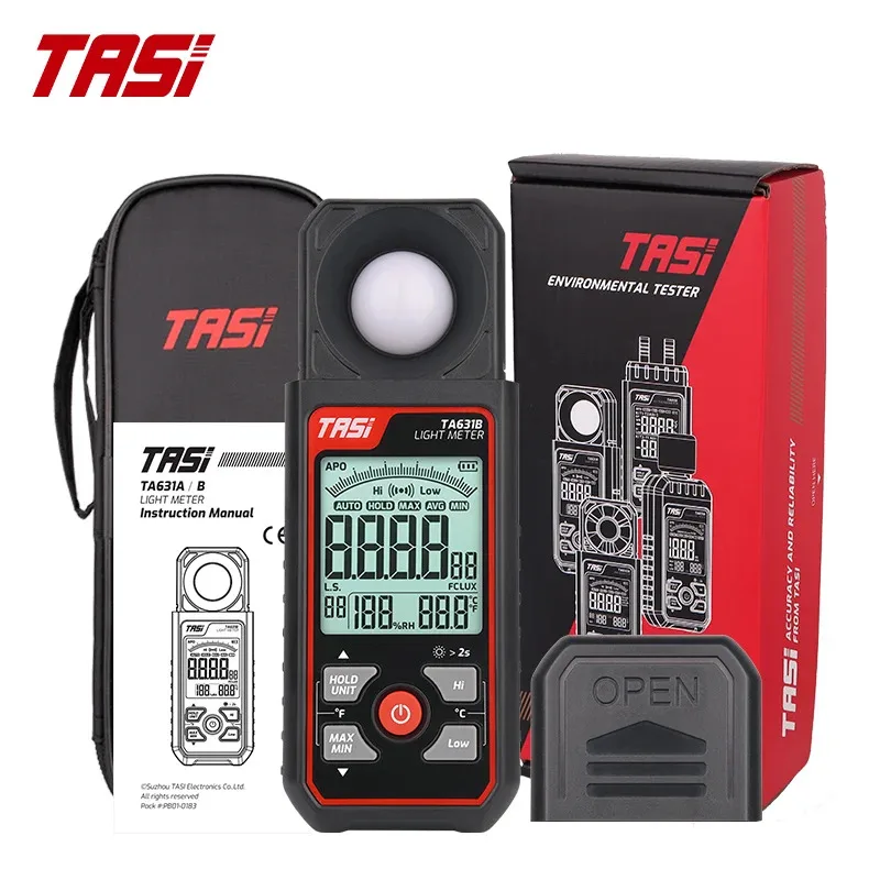 

LED IndicatorTASI TA631B High-Precision Digital Lux Meter Lux/FC Conversion Max Display 999999 1 Year Warranty IP65 Protection 0