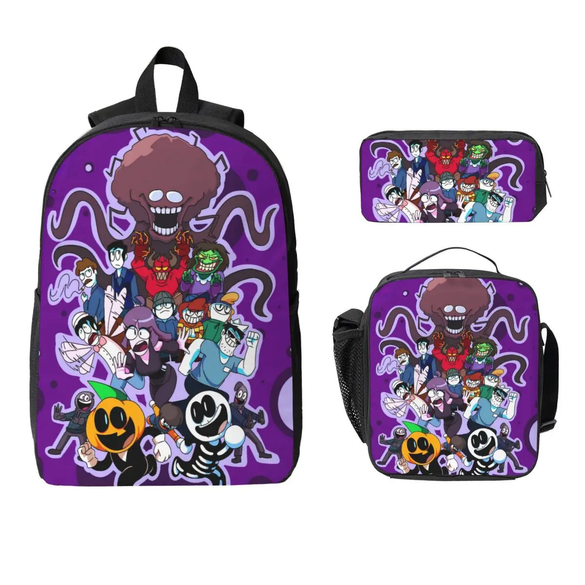 3Pcs Spooky Month Backpack Set for Children Pen Bags Bookbag Sets with Lunch Box For School Students Knapsack