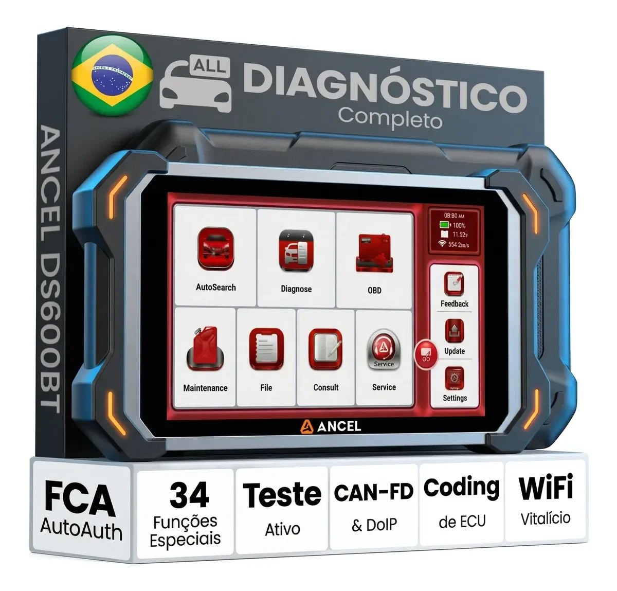OBD2 Diagnostic Tool DOIP CAN-FD FCA 34 Resets ECU Coding All System Active Test Bidirectional ANCEL Automotive Scanner