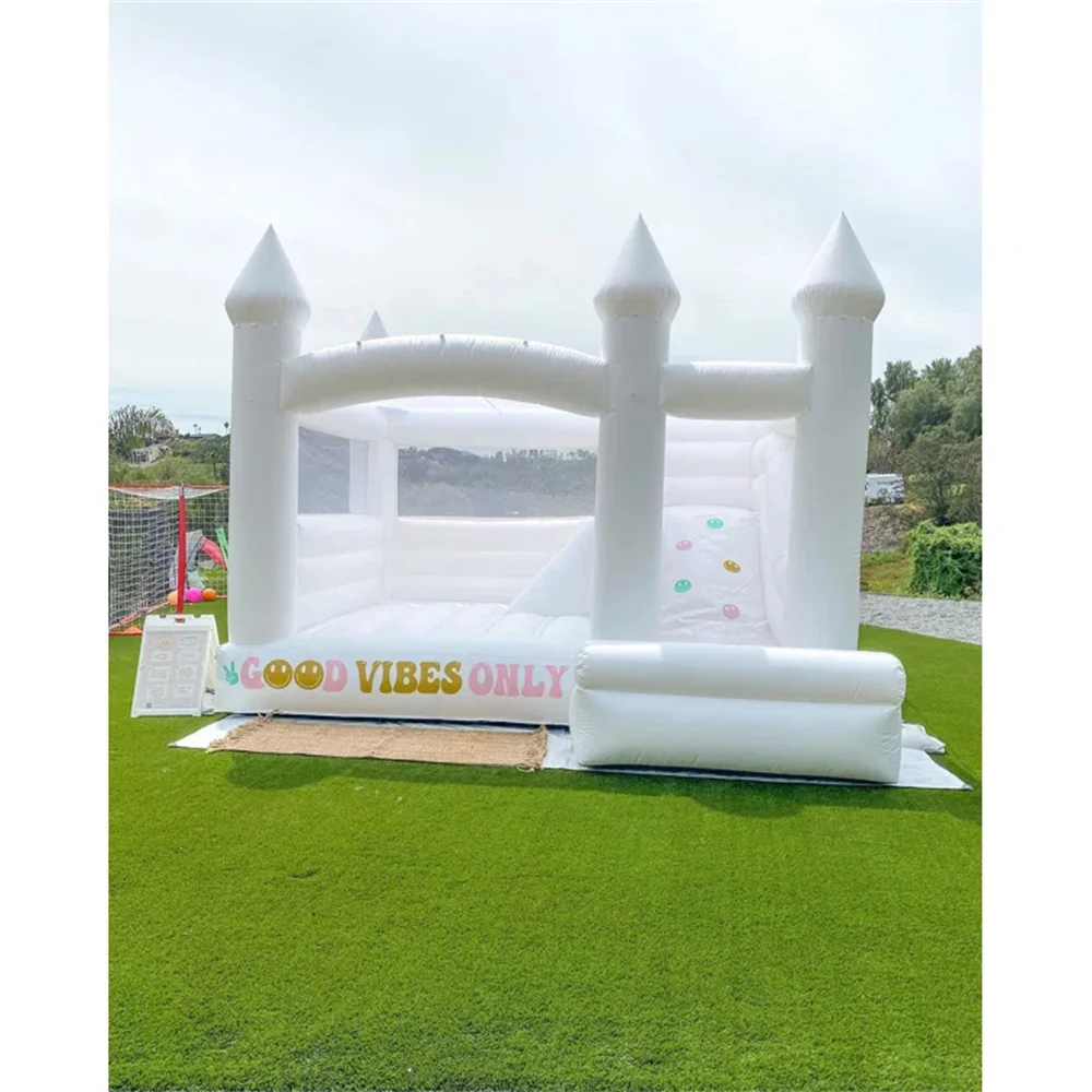 

15' x 15' PVC White Bounce House with Slide and Air Blower