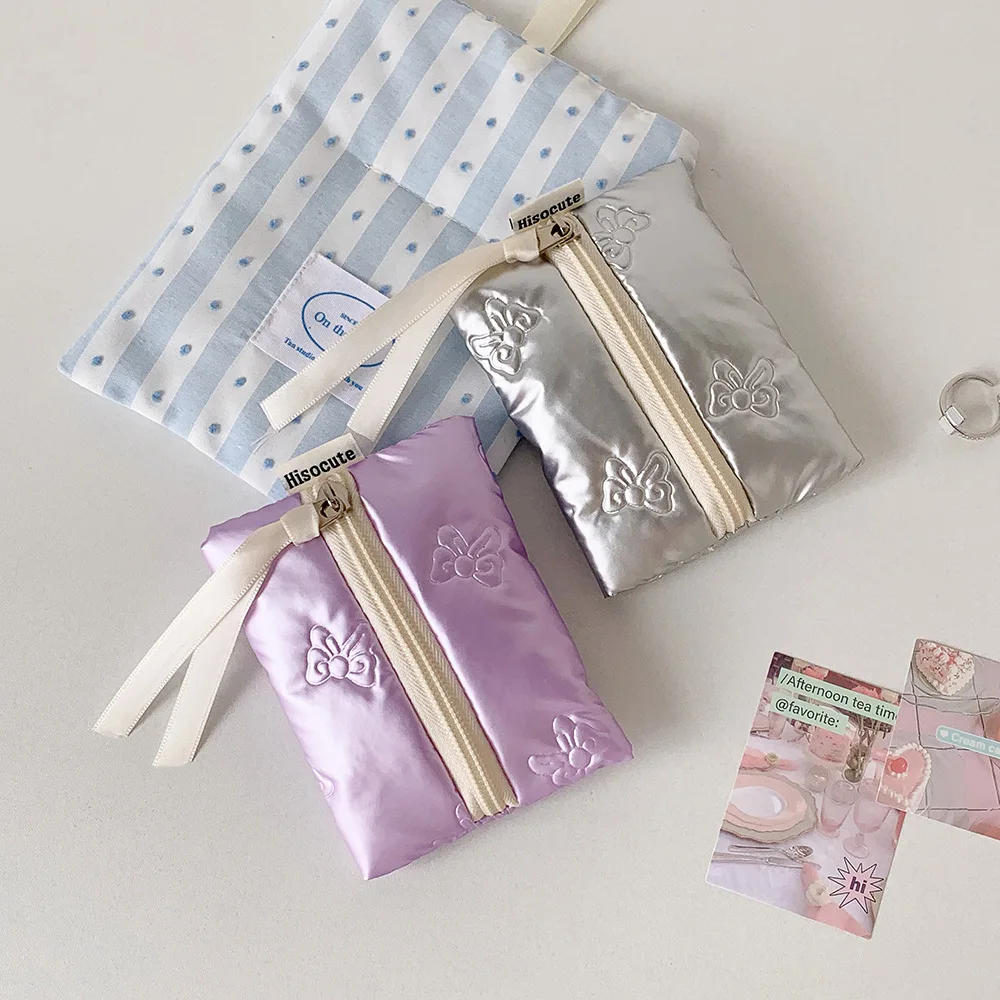 

Cute Silver Bow Pattern Coin Purse Women'S Earphone Coins Keys Wallet Organizer Zipper Pouch Cosmetic Bag