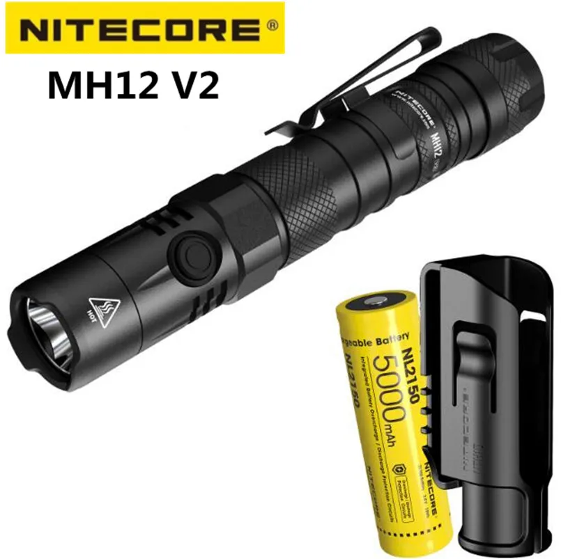 NITECORE MH12 V2 Tactical Flashlight 1200Lumens XP-L2 V6 LED USB-C Rechargeable Military Outdoor Camping with 5000mAh Battery