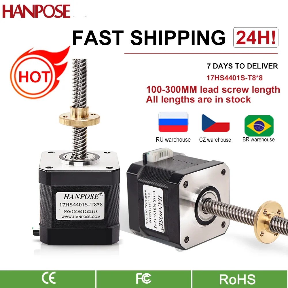 

Nema17 Stepper Motor 17HS4401S-T8*8 100-300MM Filament Linear Motor Z Axis Trapezoidal Screw 3D Printer Accessories Step Motor