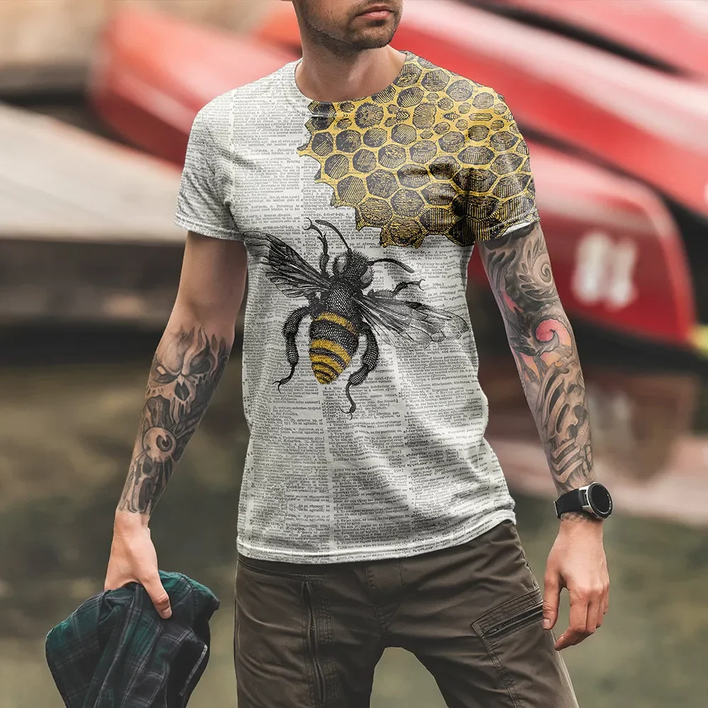 T-shirt rétro pour homme, haut confortable et respirant, équation accent d'abeille imprimée en 3D, mode décontractée, grande taille, été, chaud, nouveau, 2024