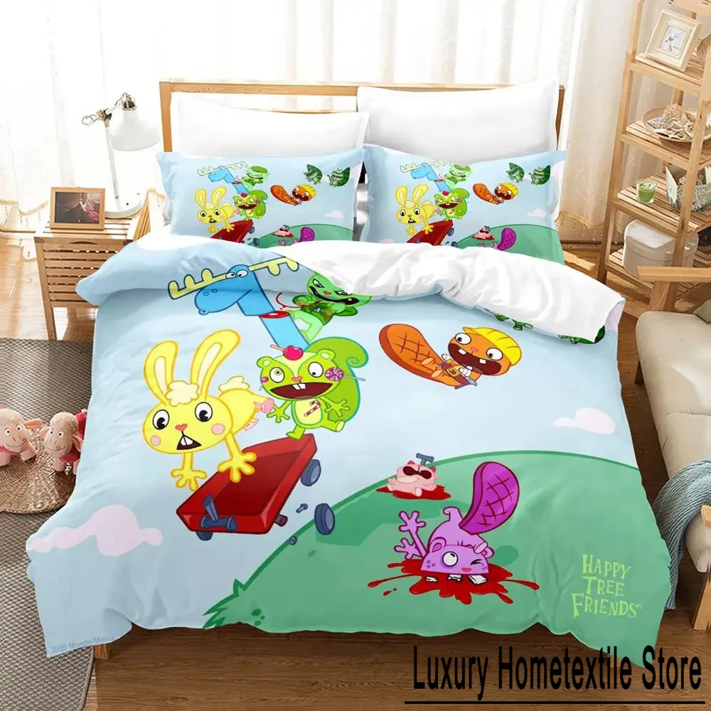 Happy Tree Friends Anime Duvet Cover Set for Boys Bedroom Single Twin Full Queen King Size  Quilt Cover Pillowcase