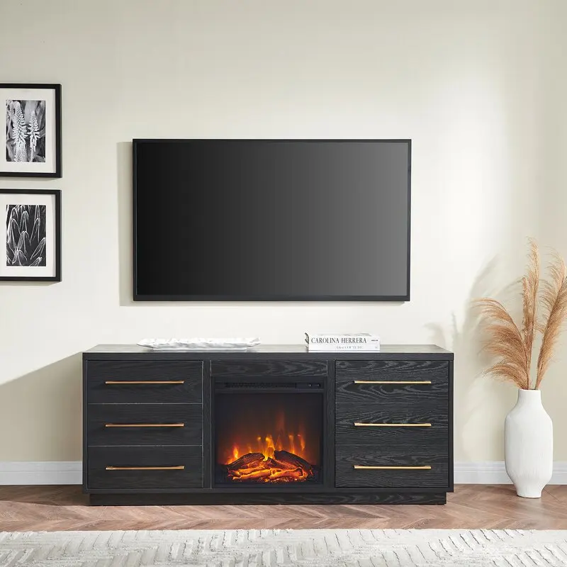 tb-2025 Wholesale Wooden Electric Fireplace Storage Cabinets indoor electric fireplace For Living Room-