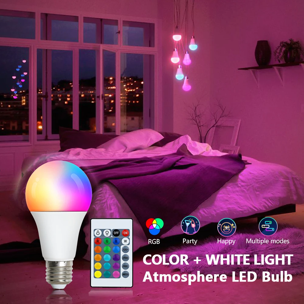 LED RGB Lamp Spotlight Bulb 220V E27 5W 10W 15W IR Remote Control Led Light Bulb 2835SMD Colorful Smart Led RGBW Lamp Home Decor