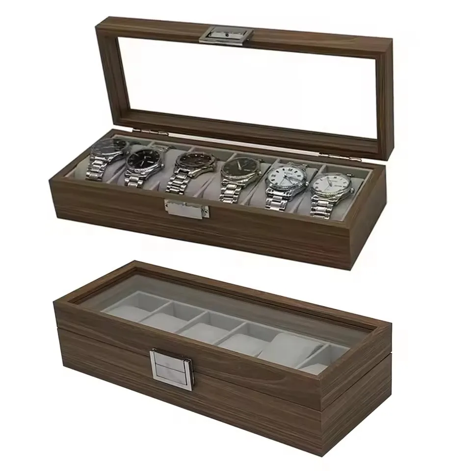Organizer Box Black Walnut Pattern Wooden 6-Digit Watch Storage Display Box Wooden Watch Packaging Box