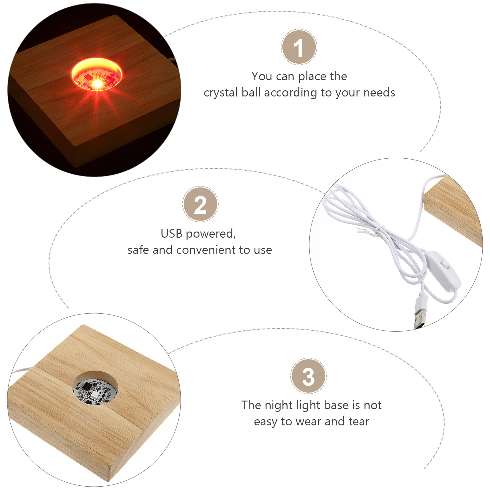 

1Set Wooden LED Glowing Light Base Decorative Crystal Ball Stand for Home Party Night Lamp Accessories Vintage Lighting Display