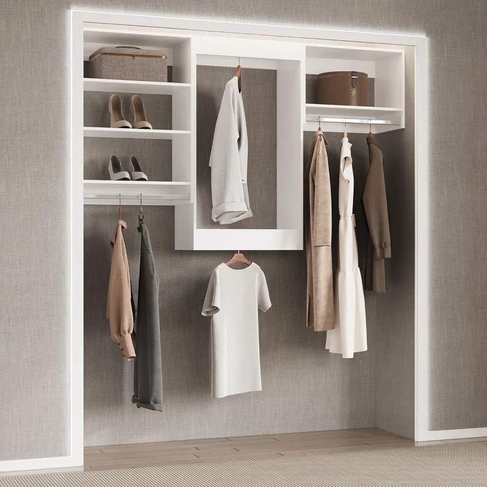وحدة خزانة معلقة طويلة، نظام خزانة معياري، منظم نظام خزانة خشبي مع مساحة تخزين للمشي في الخزانات، رف ملابس Wa