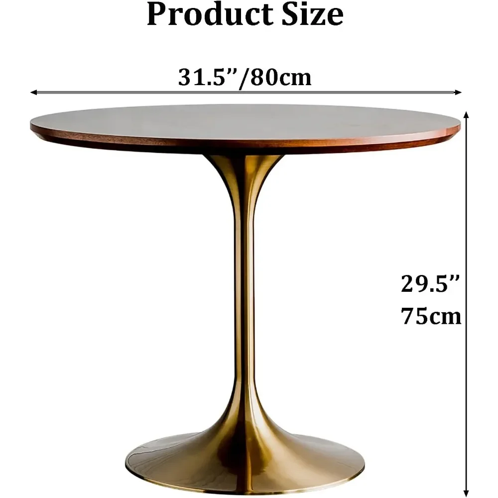 Dining Tables with Pine Wood Top, Tulip Dining Table with Metal Pedestal Base, Industrial Modern Round End Tables Coffee Table