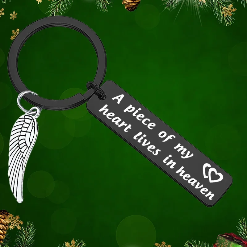 Memorial Keychain Pendant A Piece of My Heart Lives in Heaven Sympathy Gift Key Chains Loss of Loved One