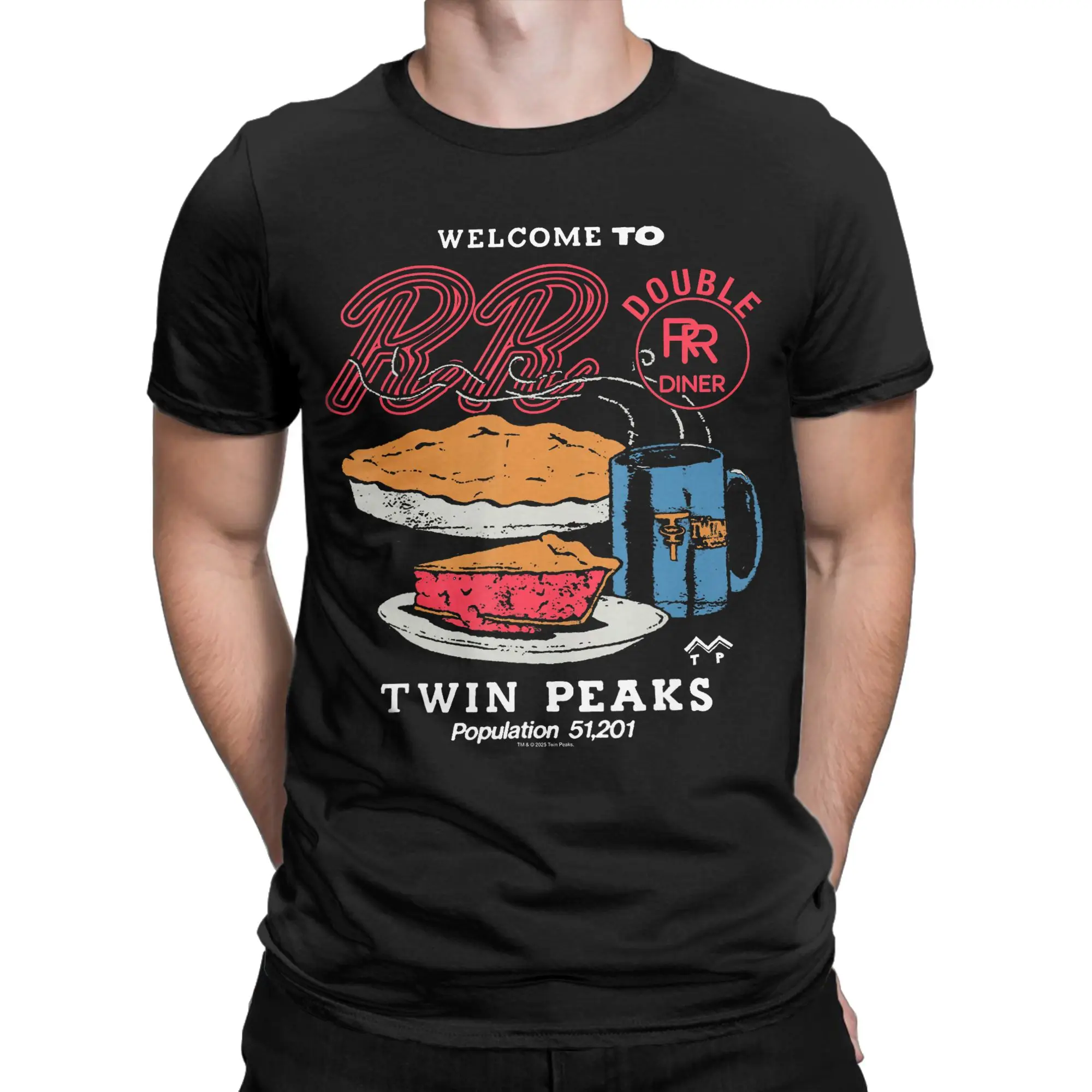 Men T-Shirt Twin Peaks Welcome to The Double R Diner Coffee and Pie TV Short Sleeve  T Shirts Crewneck Clothing New Arrival