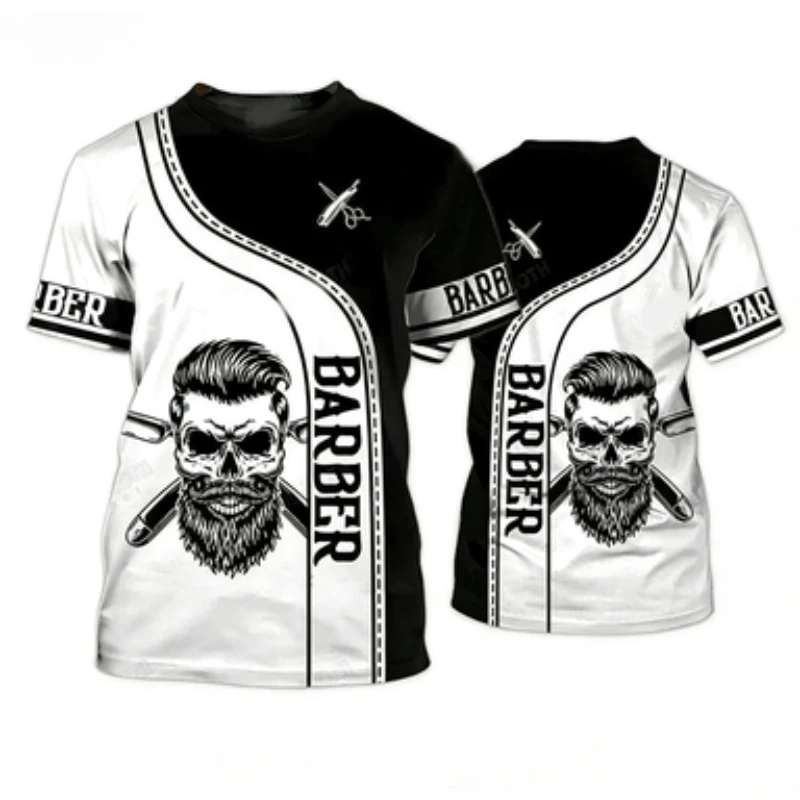 Fashion Barber Round Neck Short Sleeved Casual Street Role-playing Hairstylist T-shirt