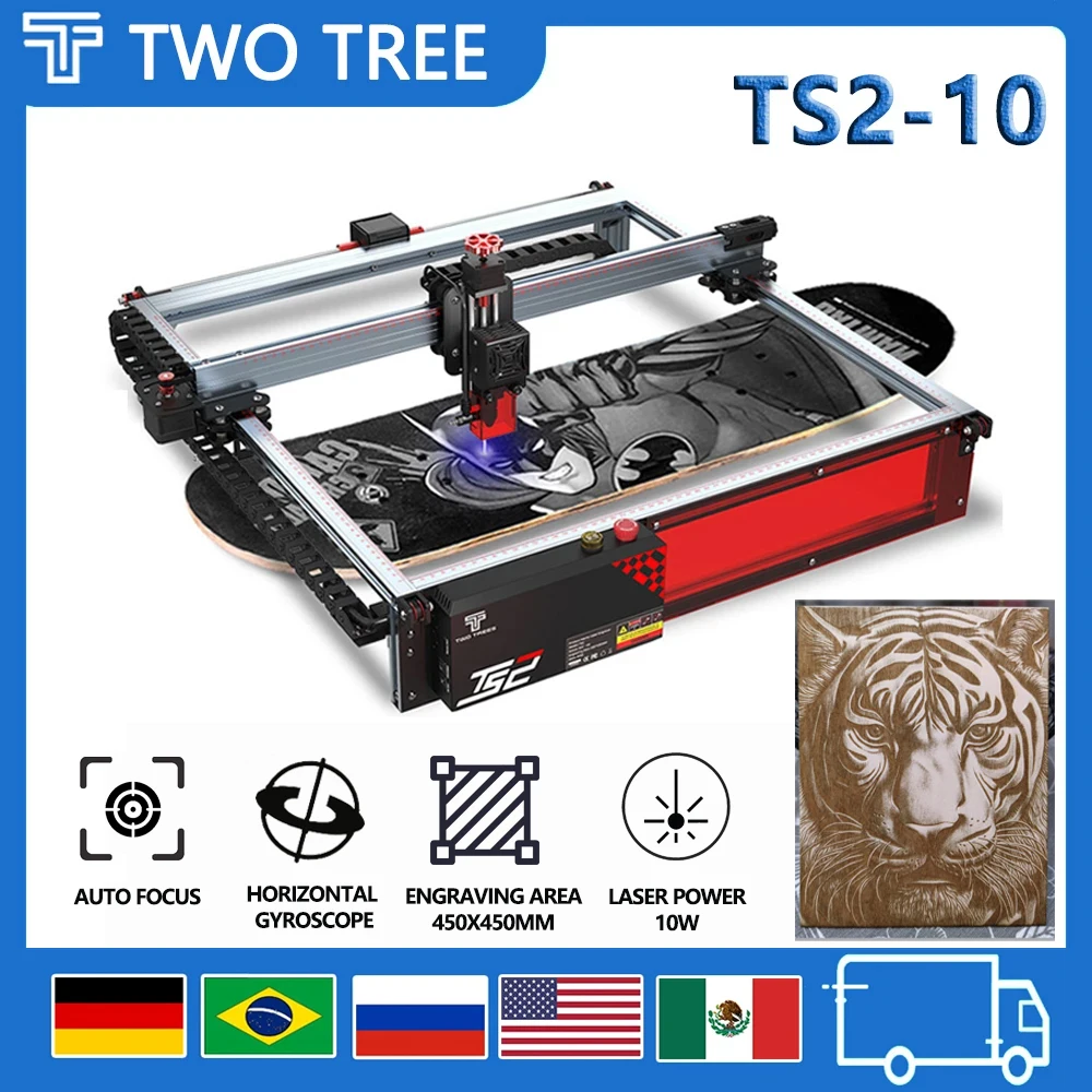 Twotrees TS2-10W Laser Engraver Machine 80W 450x450mm Compressed Spot Technology LaserGRBL LightBurn Wifi Horizontal Gyroscope