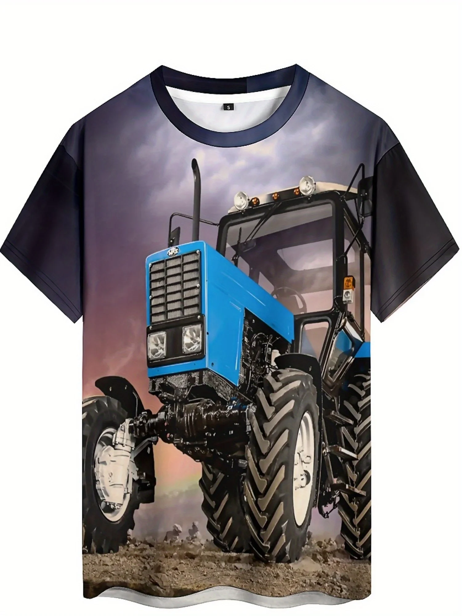 Men's & Women's 3D Print Short Sleeve T-Shirt - Silky Polyester Fabric, All-Season Comfort, Geometric Tractor Design,
