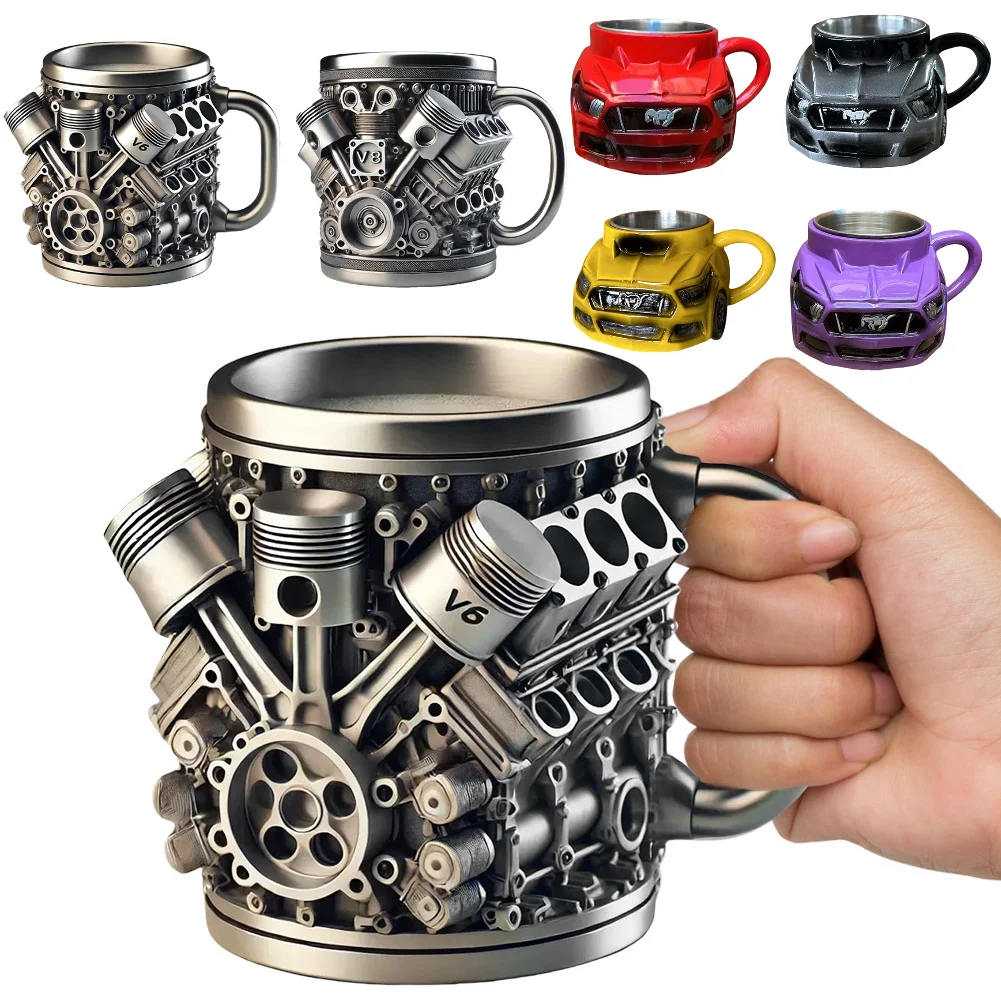 Autoförmige Kaffeetasse, Kaffeetasse, lustiges Neuheits-Trinkgeschirr für Kaffeetasse aus Edelstahl, Teetasse, Geschenke für Autoliebhaber, Büro, Dink