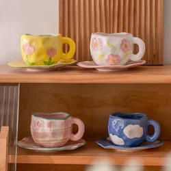 300ML Blue Sky and White Clouds Coffee Cup Tableware Set Hand-painted Ceramic Mug Milk Breakfast Cup Cute Coffee Tableware
