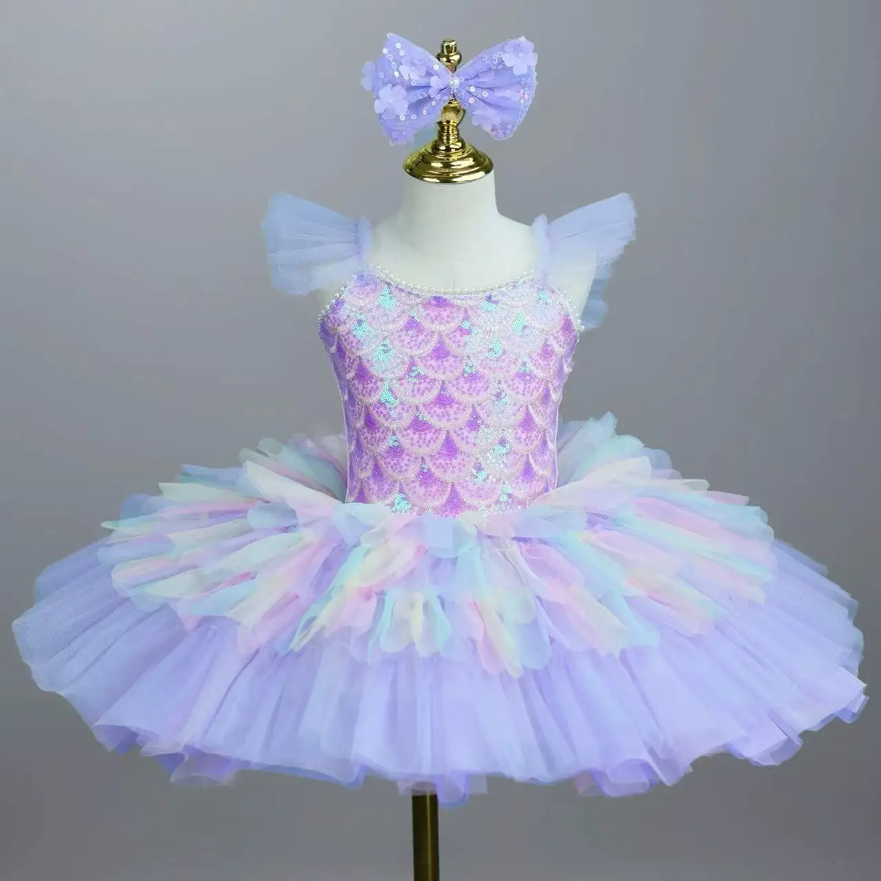

Cute Mermaid Sequin Tutu Skirts Girls Professional Modern Dance Stage Performance Dress Birthday Party Princess Lolita Dresses