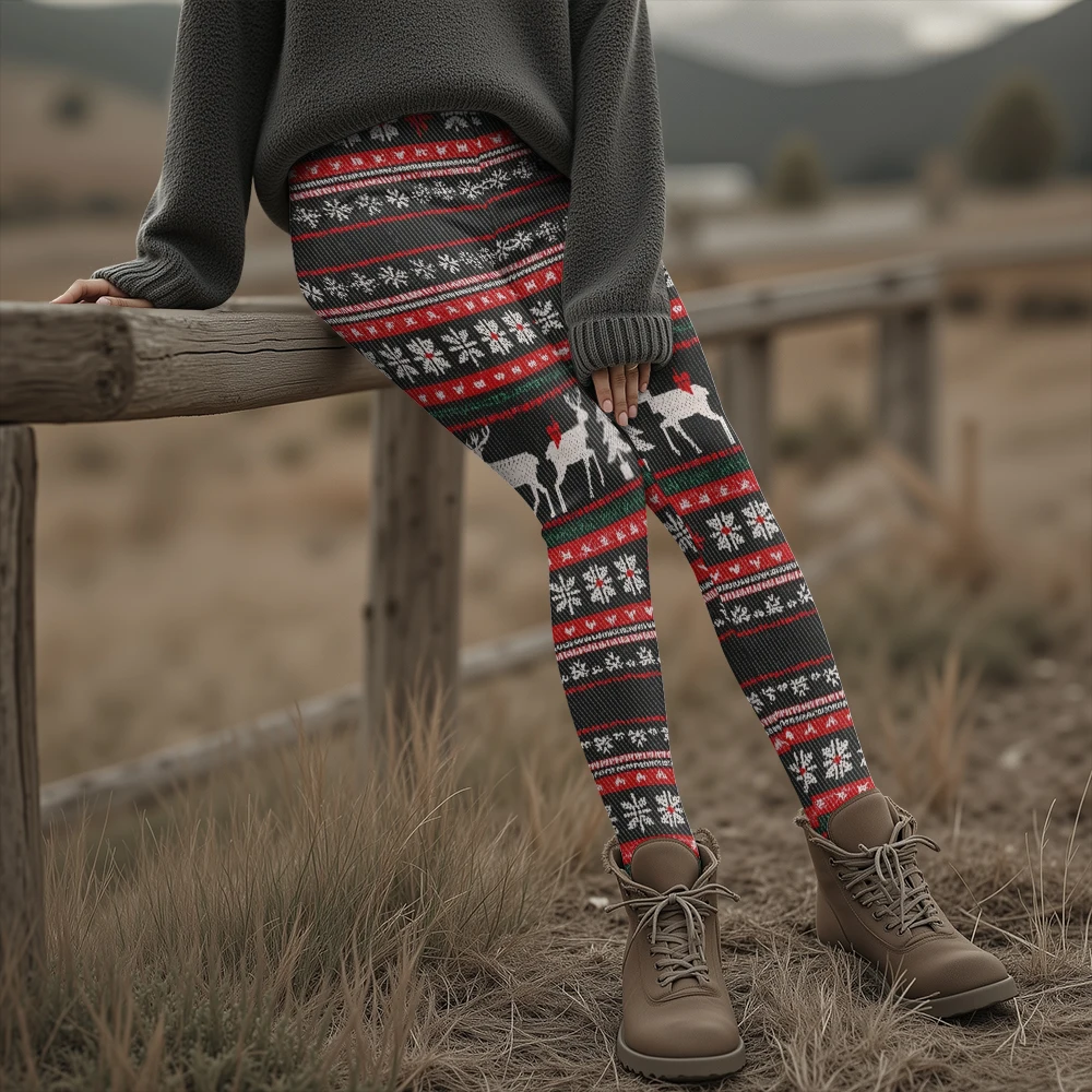 المرأة الشمال عيد الميلاد طباعة الحرارية طماق الشتاء الدافئة الجوارب الحرارية مع الرنة ندفة الثلج نمط مثير سليم صالح السراويل #2
