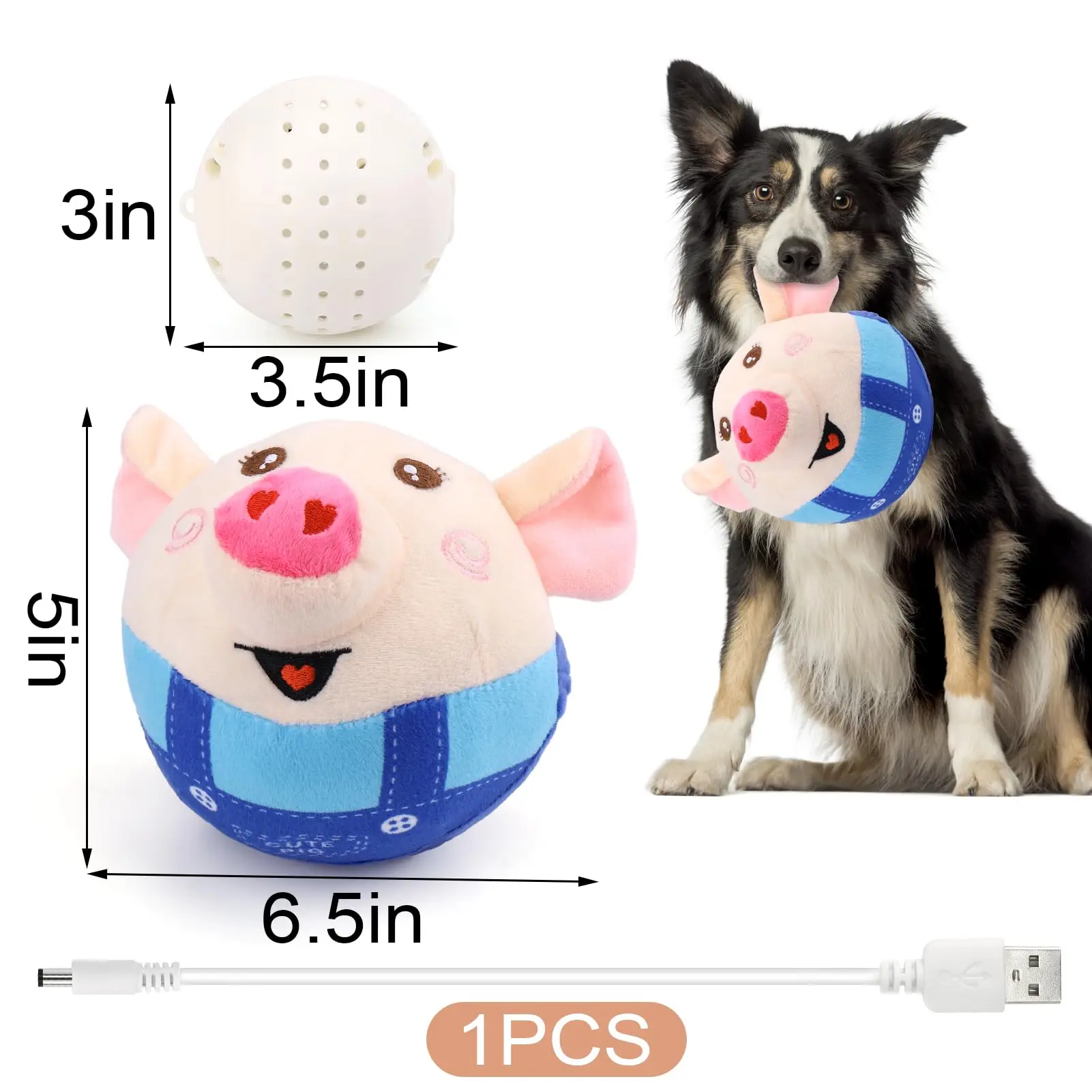 Interactive Dog Toy Pig, Jumping Squeaky Dog Toy with Recording and Music Mode, Suitable for Small/Medium/Large Dogs (Blue Pig)