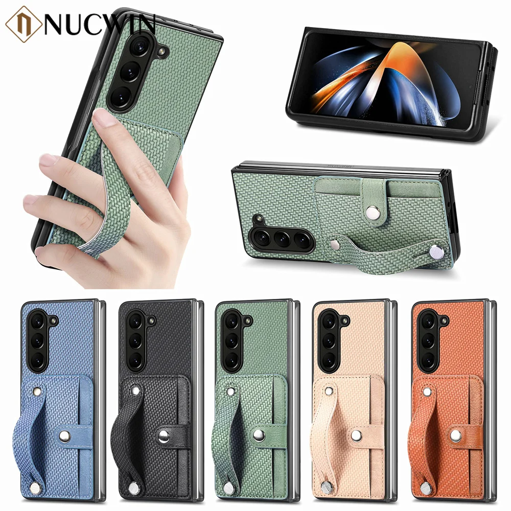 Fashion Woven Pattern Wristband Phone Case For Samsung Galaxy Z Fold 5 4 3 2 ZFold5 ZFold4 ZFold3 2 Card Package Bracket Cover