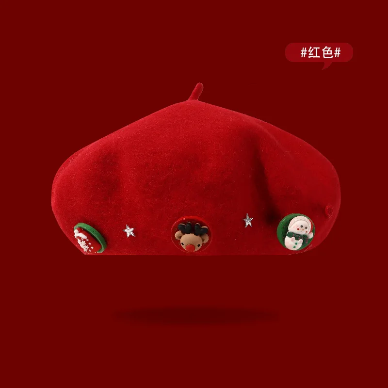 قبعة صوف عيد الميلاد للنساء حلوة عتيقة على الطراز الكوري للخريف والشتاء قبعة رسام دافئة متعددة الاستخدامات