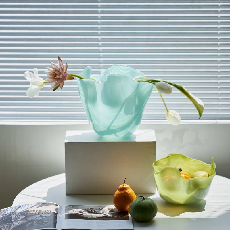 

Craft Creativity Nordic Handmade Wave Mouth Cabbage Flower Arrangement Glass Vase Home Soft Decoration Tabletop Fruit Plate