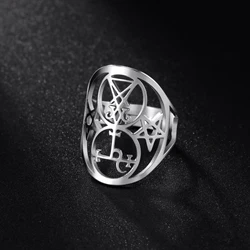 COOLTIME Sigil of Lilith Ring Vintage Stainless Steel Adjustable Pentagram Om Symbol Magic Couple Rings Amulet Jewelry Gift