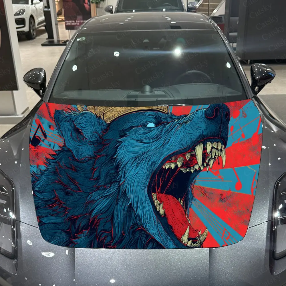 Striking Blue Wolf Car Hood Stickers - Self-Adhesive, Waterproof And Durable Vi…