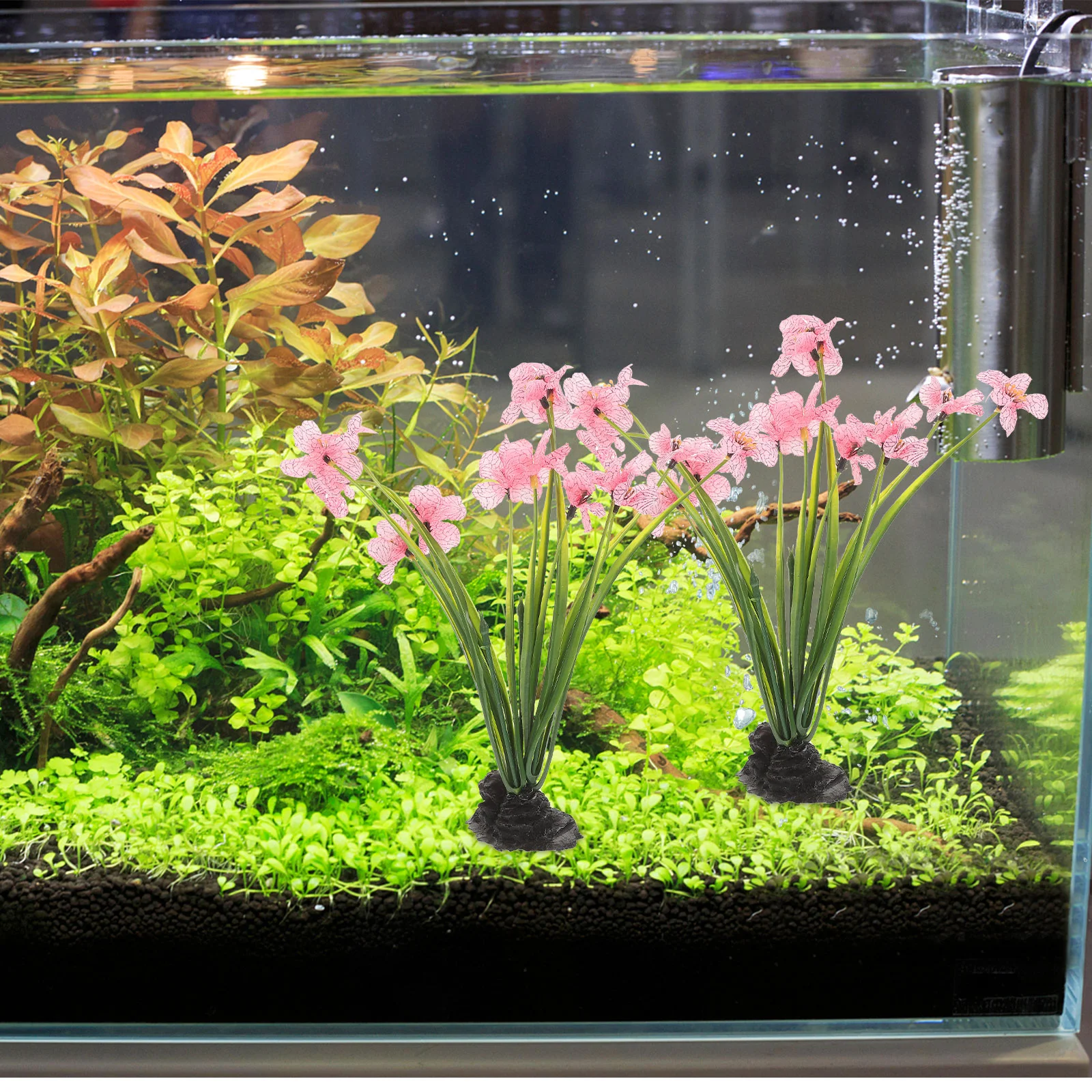 2 Pcs Black Bottom Violet Artificial Aquarium Plants for Fish Tank Decor Premium Material Realistic Natural