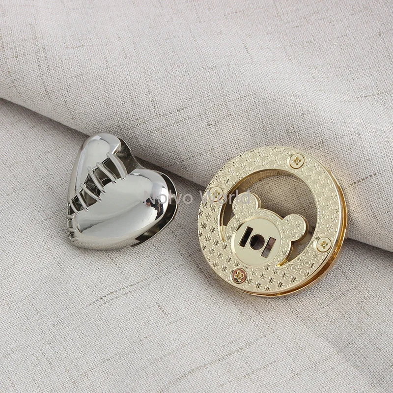 Round/Heart Metal Bags Locks Buckles Twist Turn Lock For Replacement Purse Bags Handbag Closure Clasps Press Lock Accessories