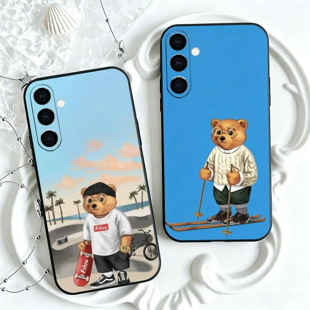 Fashion B-Baron Filou Bear Phone Case For Samsung Galaxy A73,A72,A71,A70,A53,A52,A51,Others Soft Black Cover