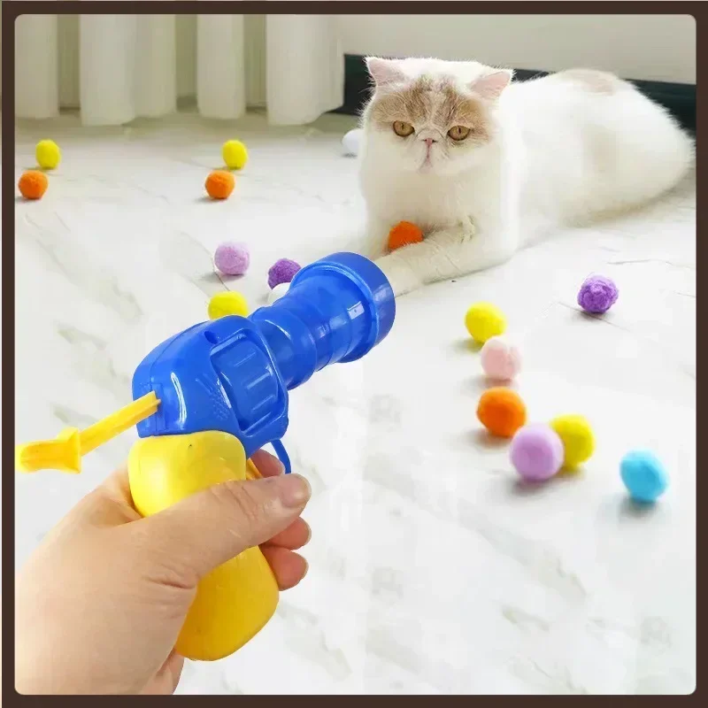 

Cat Toys Interactive Launch Training Toy For Pet Kitten Creative Mini Shooting Gun Games Stretch Plush Ball Toys Pet Supplies