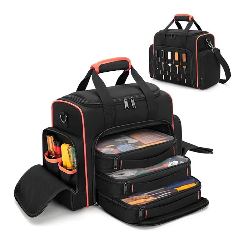 Durable cross-body Oxford cloth multi-layer electrician tool bag, hardware storage bag, single-shoulder hand-held tool bag