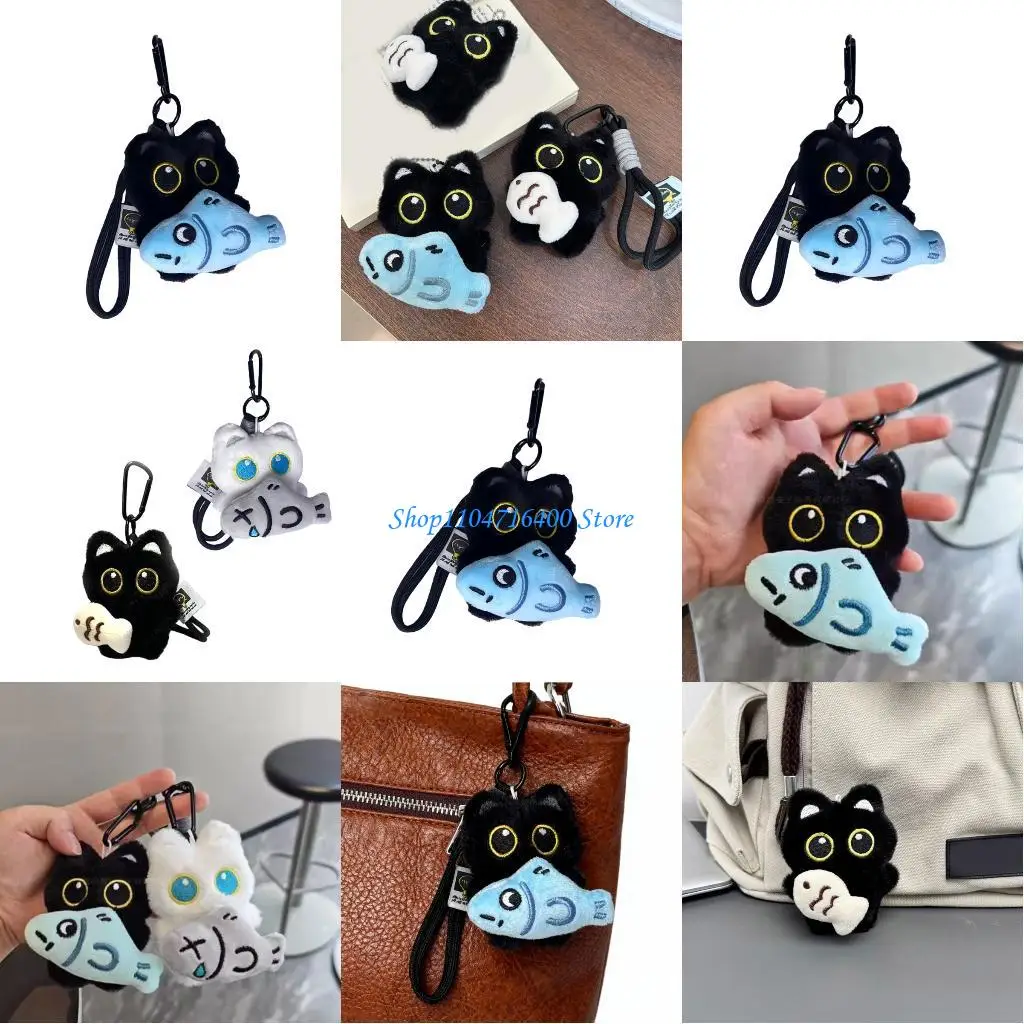 

y1gd Plush Cats Fish Keychain Decorations Pendant Handbag Hangings Ornament Sweet Car Keyring Pendant for Women Girls