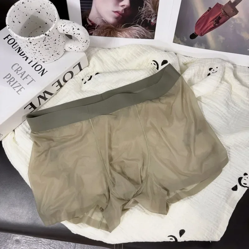 20D Ultra-Thin Ice Silk Underwear Men\'S Nude Non-Marking Shorts Transparent Bottoms Gear Quick-Drying Mid-Waist BoxerShorts