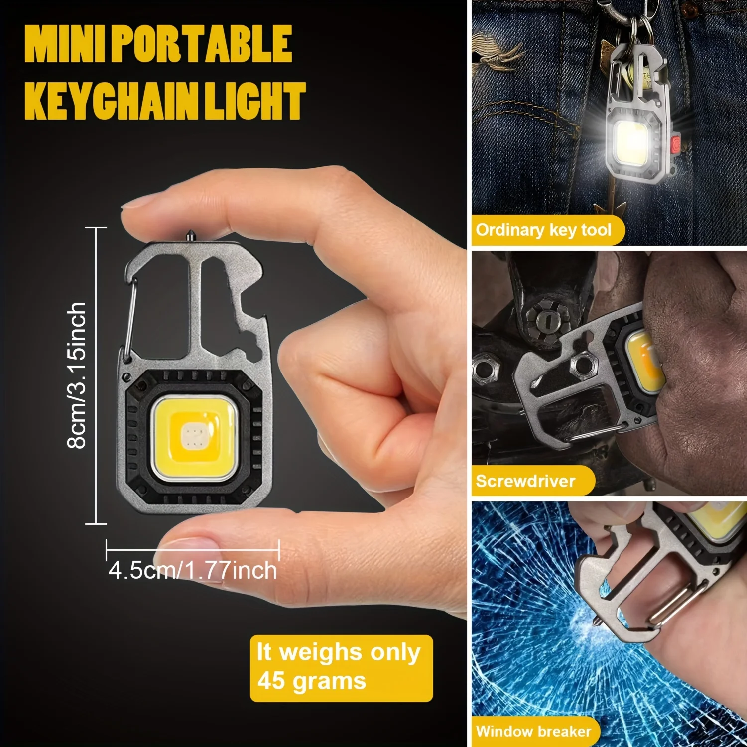 USB Rechargeable COB Keychain Flashlight Mini LED Light 7 Modes with Magnetic Base Self Defense Tool for Outdoor Camping Hiking