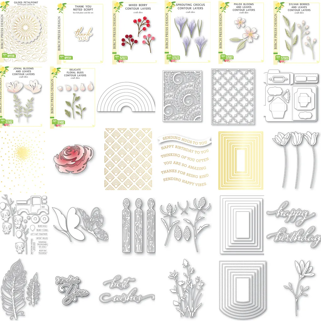 Flower Birthday Collection Metal Cutting Dies Hot Foil Scrapbooking Paper Diary Decoration Embossing Template Diy Greeting Card