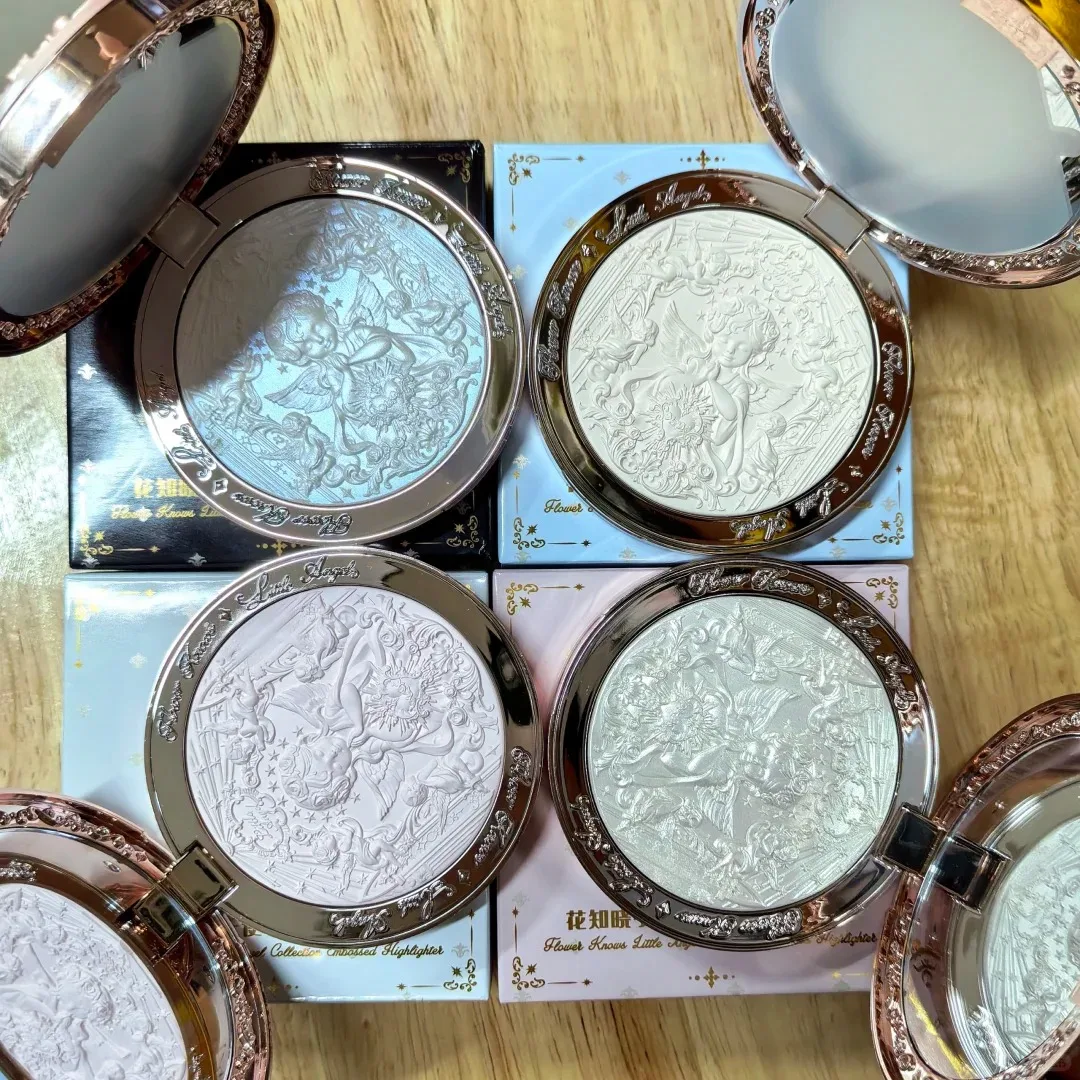 Flower Knows Little Angel Embossed Face Highlighter Palette Diamond Glitter 3D Contour Waterproof Long-lasting Makeup Shimmer 8g