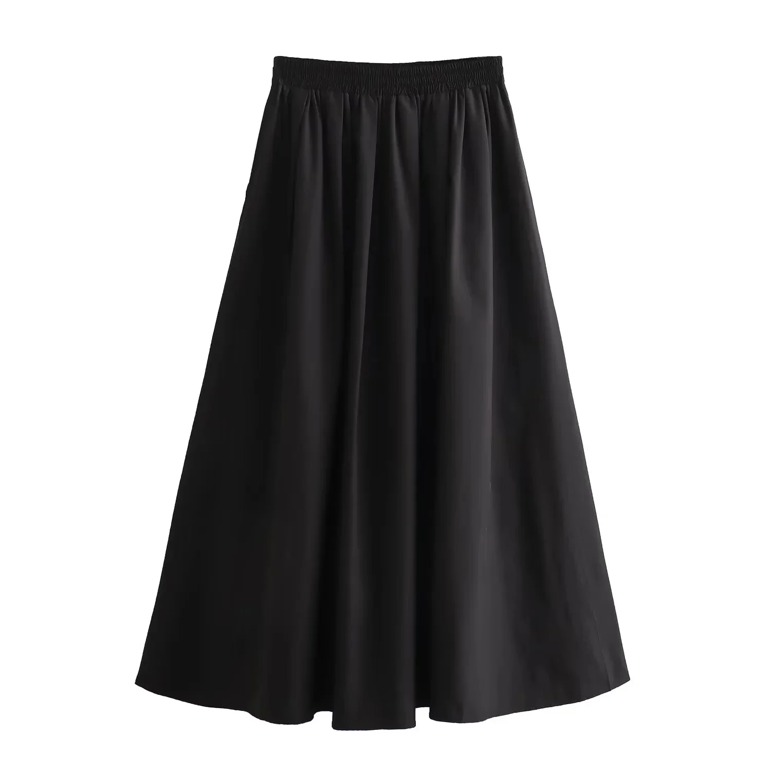 2024 Spring New Fashion Solid Color Slimming Vintage High Waist Wide Pendulum Midi Skirt Women Elastic High Waisted A-Line