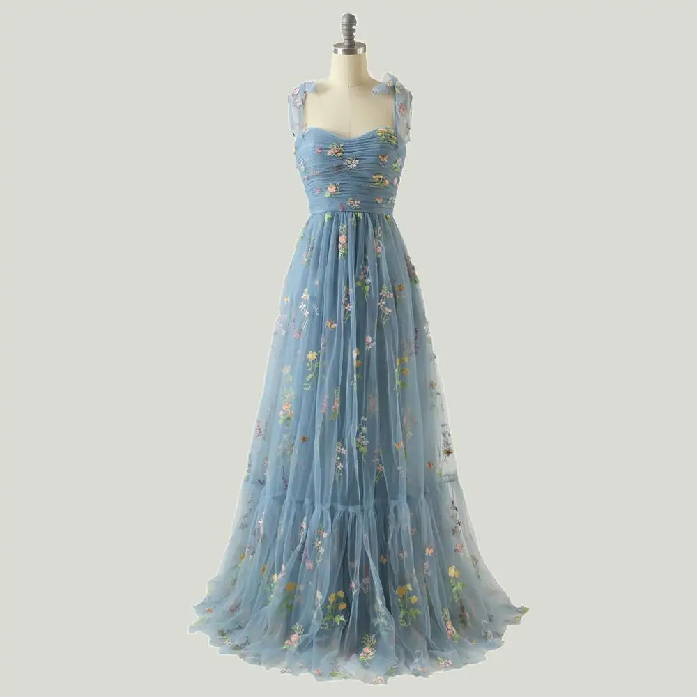 Robe de soirée à bretelles spaghetti à lacets pour femmes, robe de Rhà fleurs françaises, robe de soirée élégante, robe de fête d'anniversaire, longueur au sol, nouveau, 2023