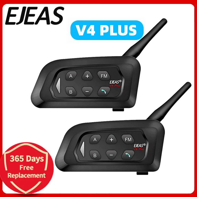 Ejeas V4 Plus Motorhelm Bluetooth Walkie Talkie 4 Rijders Afstand 1500 Meter Full Duplex Ip65 Waterdicht - afbeelding 1