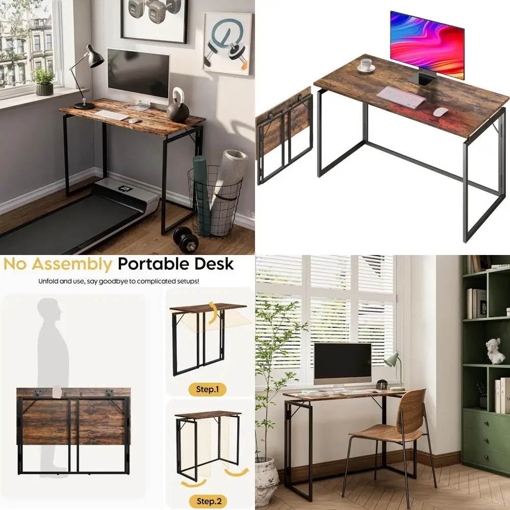 

Space-Saving 39.4 Wooden Folding Desk for Home Office, Writing, and Study - Compact and Ready to Use